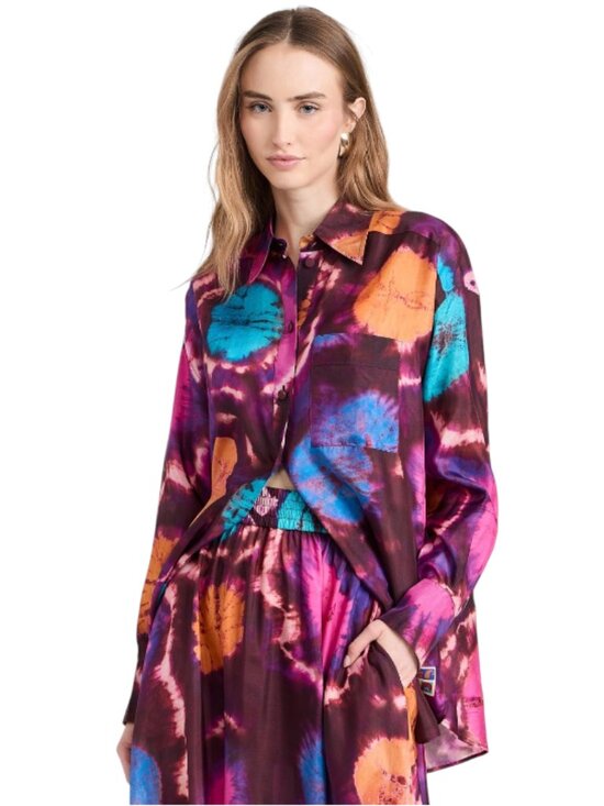 Zimmermann Tops - Zimmermann Acadian Tie Dye Shirt Blouse Womens 0 XS Pink Blue Silk Long Sleeve